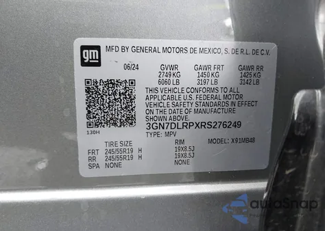 2024 Chevrolet Equinox Ev Lt from USA, damaged, VIN 3GN7DLRPXRS276249